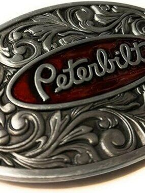Men's Peterbilt Truck Belt Buckle Silver with Red NEW